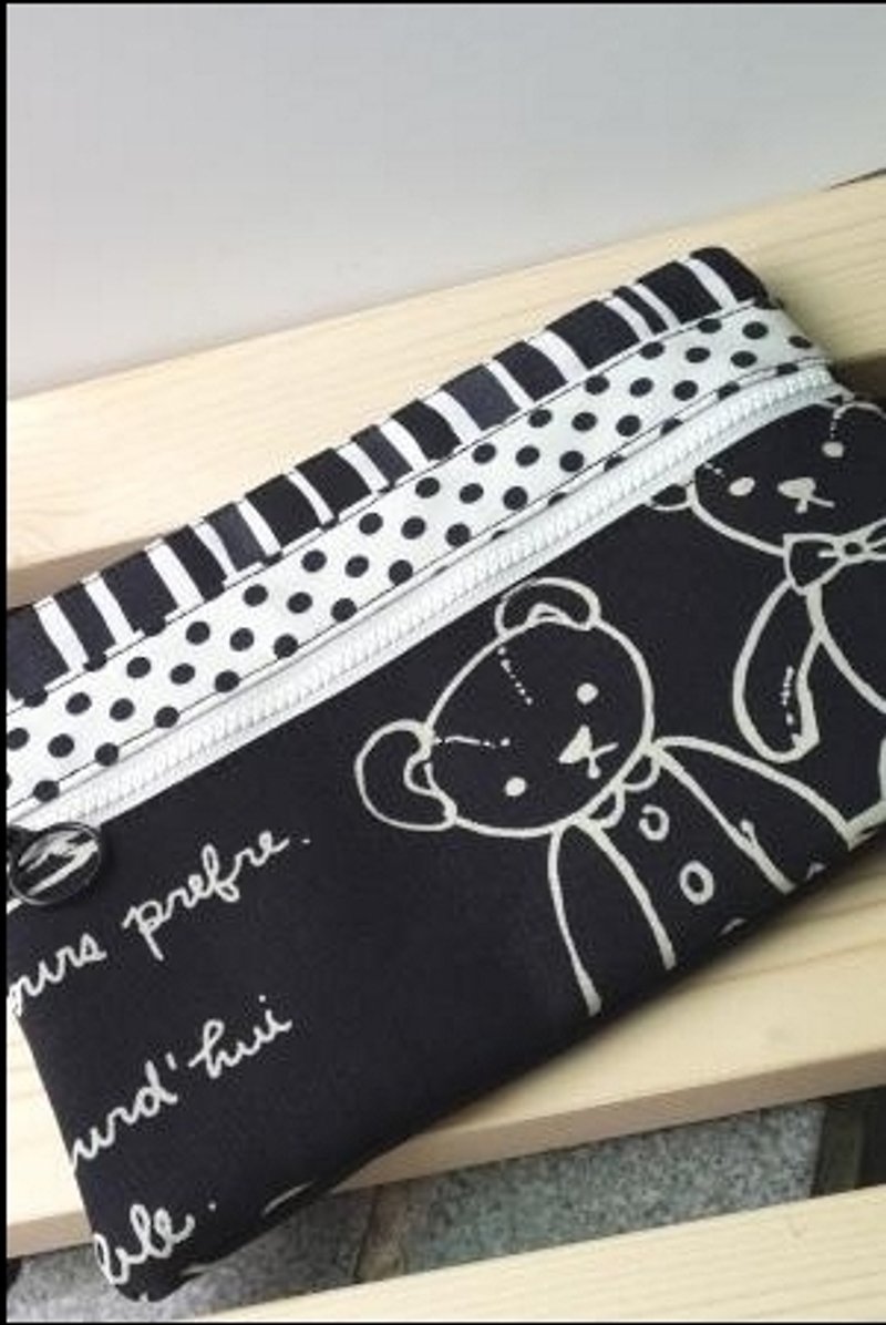 Love of Two Cities Black and White Teddy Bear Double-Open Zipper Multifunctional Universal Bag - Toiletry Bags & Pouches - Other Materials Black