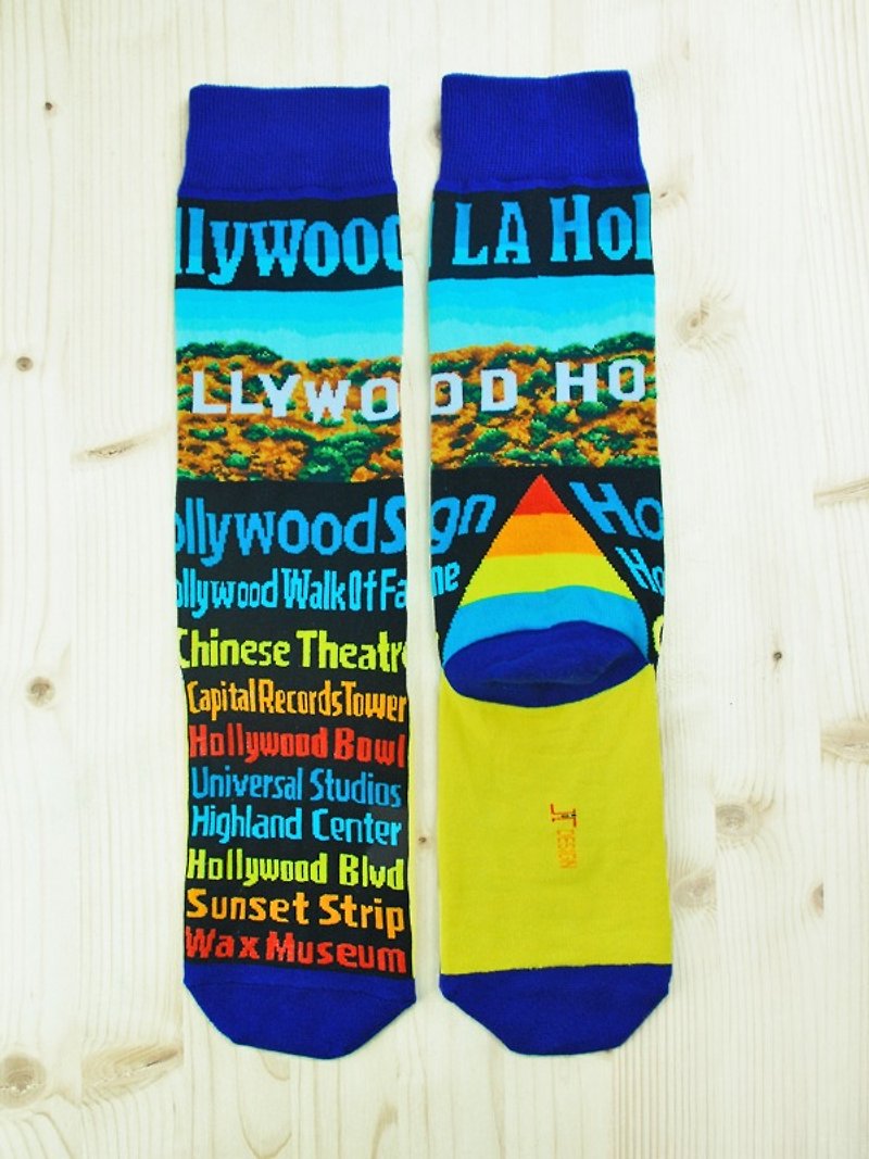 JHJ Design Canadian brand high-color knitted cotton socks American landscape series-Hollywood socks (knitted cotton socks) - Socks - Other Materials Blue