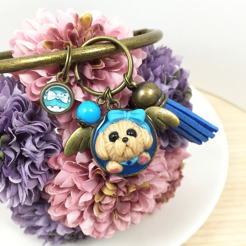 Baby cream bow tie ● VIP dog dark blue oversized key ring handmade ● ● Limited Made in Taiwan - ที่ห้อยกุญแจ - ดินเหนียว สีน้ำเงิน