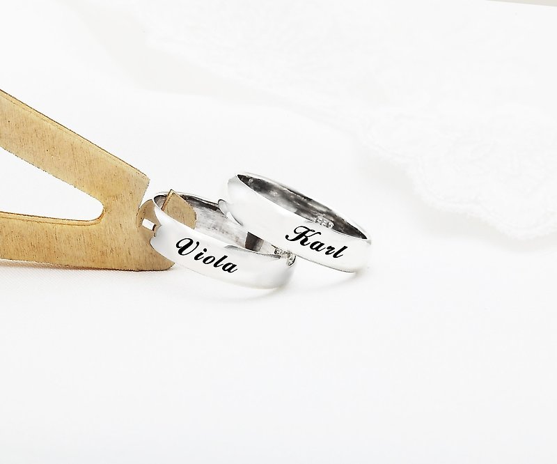 Customized Couple Rings Couple Rings 7mm Curved Lettering Sterling Silver Ring - Couples' Rings - Sterling Silver Silver