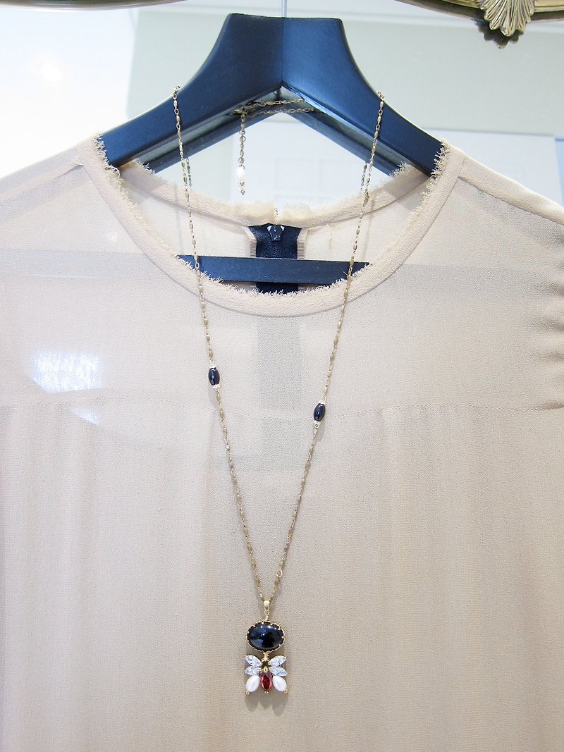 ∴Minertés=ブラックオニキス‧の‧真珠のネックレスのジルコンレトロの時代を超えたコレクション∴ - ネックレス - 宝石 ブラック