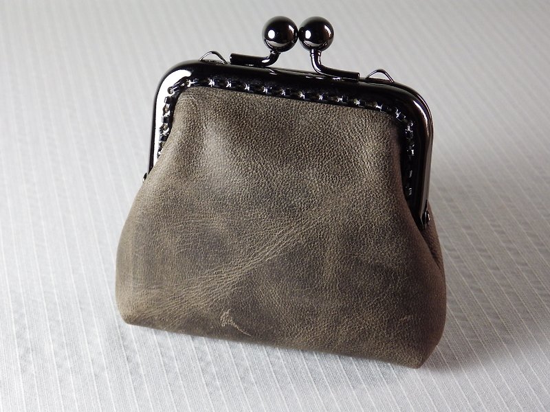 The gray leather wallet coffee (mo-shaped mouth gold package section) - Coin Purses - Acrylic Brown