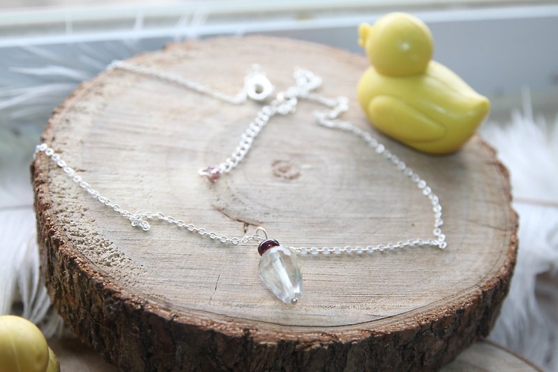 High quality light color drop fluorite silver plated bead necklace with red Monique - สร้อยคอ - เครื่องเพชรพลอย ขาว
