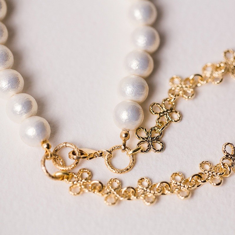 [ Lux-Clover -  cotton pearl bracelet ] - Bracelets - Other Metals White