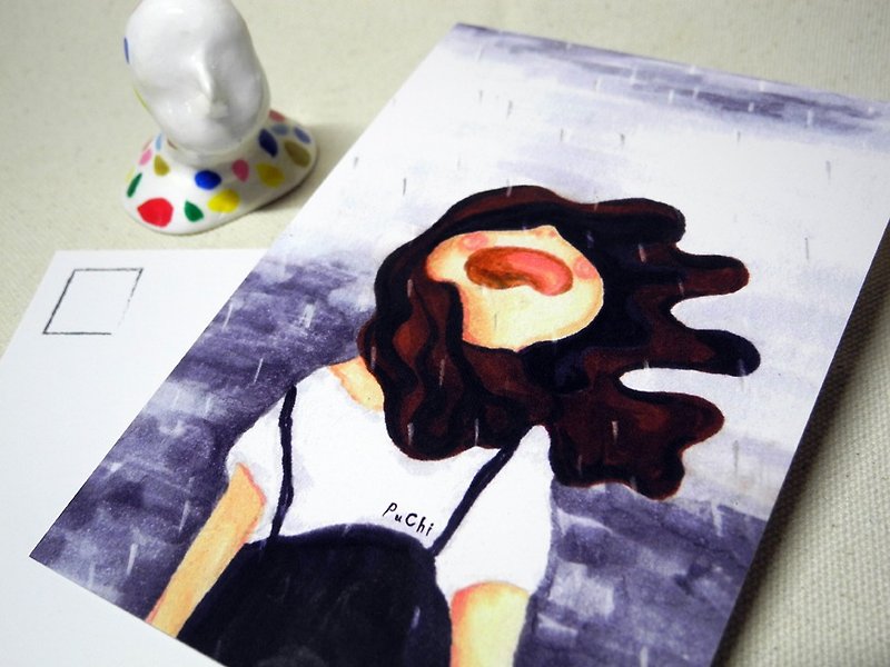 PuChi/Self-portrait/Girl/Postcard/Melancholy/Begone, dull care! - Cards & Postcards - Paper Multicolor
