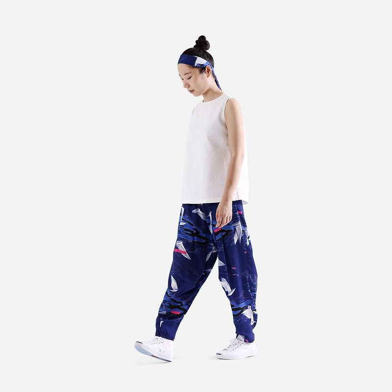 Indigo digital printing Lun pants - กางเกงขายาว - วัสดุอื่นๆ สีน้ำเงิน