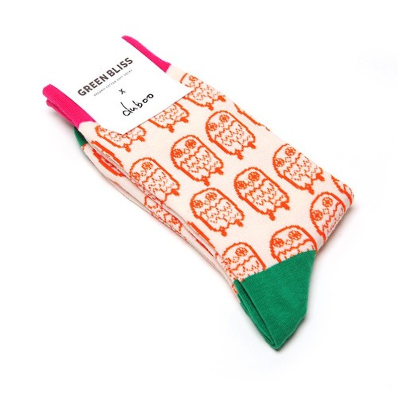 GREEN BLISS Organic Cotton Socks - [Joint Series] duboo Owl Orange Orange Owl Stockings (M / D) - ถุงเท้า - ผ้าฝ้าย/ผ้าลินิน สีส้ม