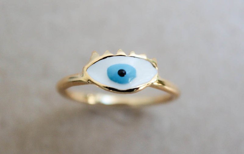 藍眼睛 黃銅戒指 - 戒指 - 琺瑯 藍色