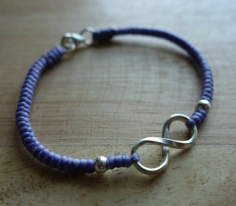 ~M+Bear~ 925 Sterling Silver Silk Wax Thread Braided Bracelet Bracelet (Unlimited Love 8) - สร้อยข้อมือ - โลหะ สีม่วง