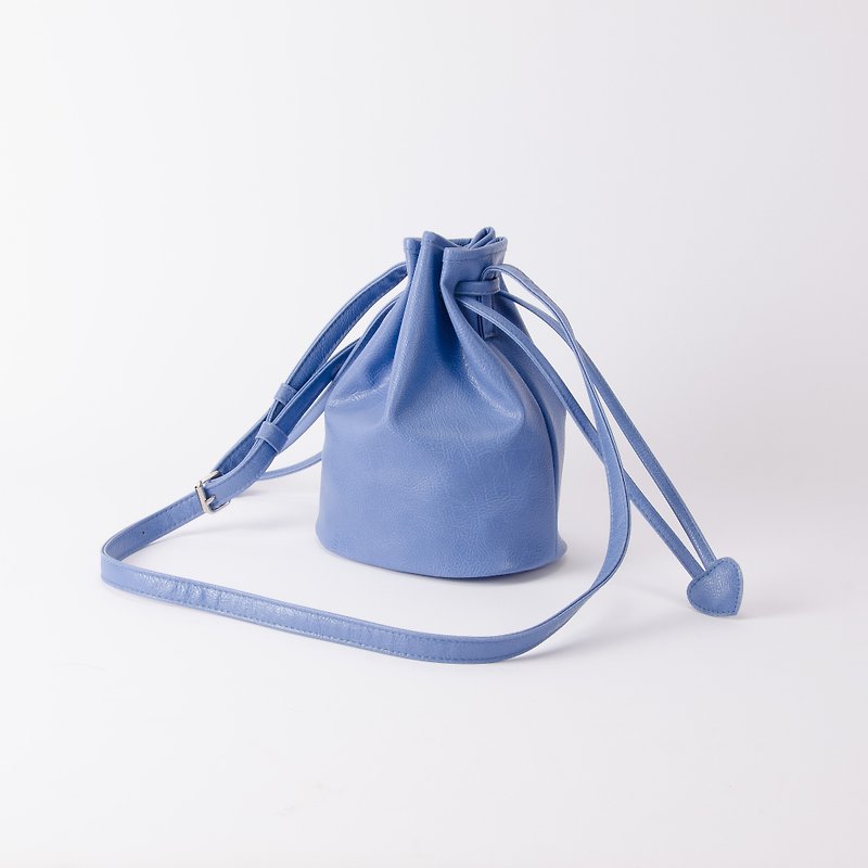 糖果系束口小水桶包_手提肩背兩用 Blue / 水藍 - 側背包/斜背包 - 真皮 藍色