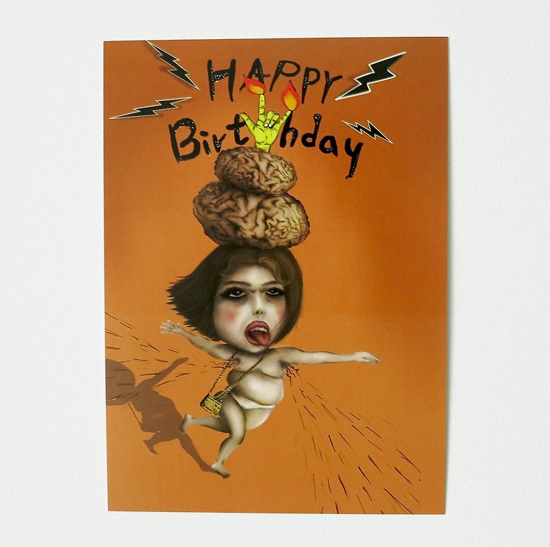 進擊的腦人 Happy Birthday 生日卡 - 卡片/明信片 - 紙 橘色