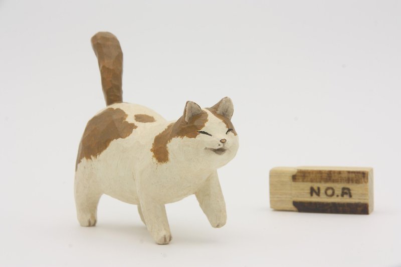 Department of Small Animal Healing carvings _ _ fat cat brown spotted Cat (hand-carved wood) - ของวางตกแต่ง - ไม้ สีกากี
