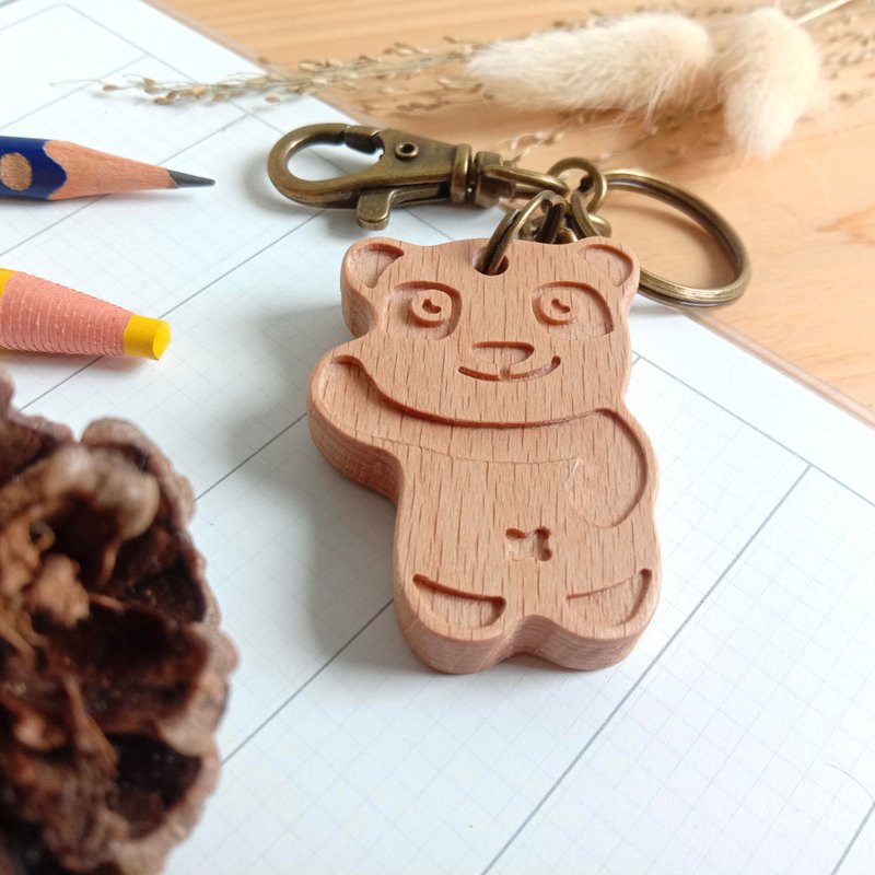 【客製化禮物】可愛動物系列/ Hello熊鑰匙圈 生日聖誕情人 禮物 - 鑰匙圈/鑰匙包 - 木頭 咖啡色
