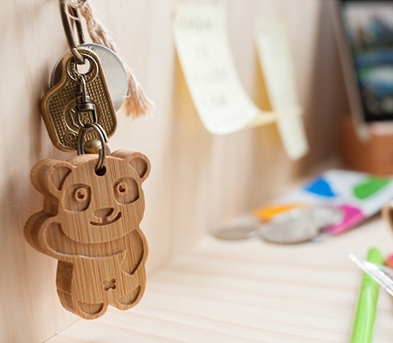 【客製化禮物】可愛動物系列/ Hello熊鑰匙圈 生日聖誕情人 禮物  - 鑰匙圈/鎖匙扣 - 竹 咖啡色