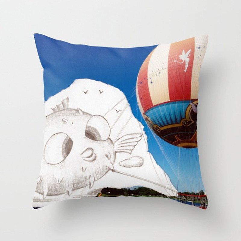 Travel with Pencil series cute big head and small fish hand-painted pillow - warm and comfortable - Pillows & Cushions - Other Materials 