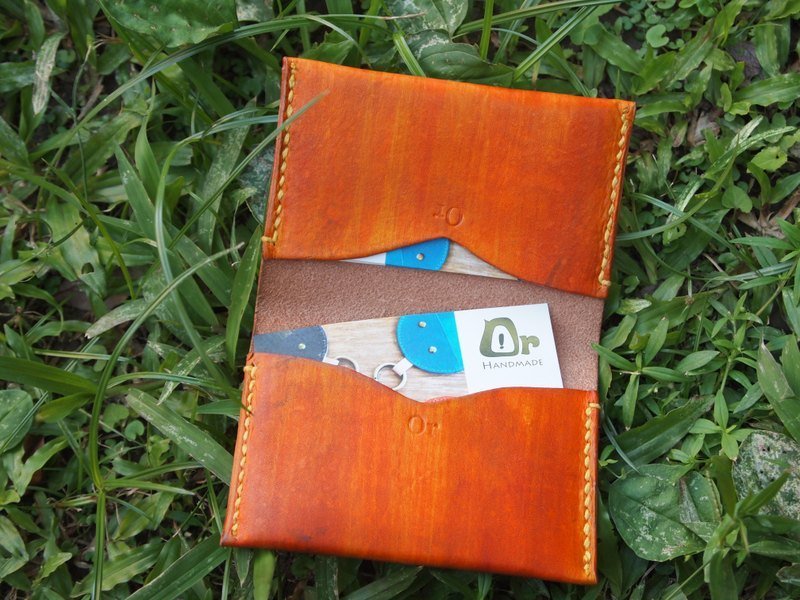 橘黃刷色雙層名片夾Leather Business Card Holder - 名片架/名片座 - 真皮 