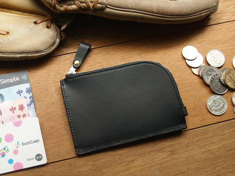 Leather Coin Purse ( Custom Name ) - Gentle Black - กระเป๋าใส่เหรียญ - หนังแท้ สีดำ