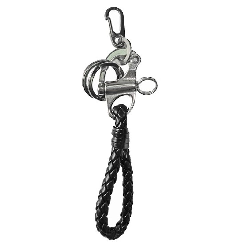 Chainloop DIY handmade grenade pull ring woven leather key ring - ที่ห้อยกุญแจ - หนังแท้ สีดำ