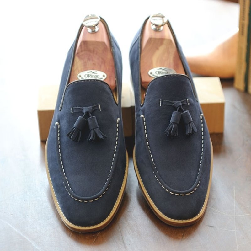 Fruit yield flow Sule Fu shoes navy - รองเท้าลำลองผู้ชาย - หนังแท้ สีน้ำเงิน