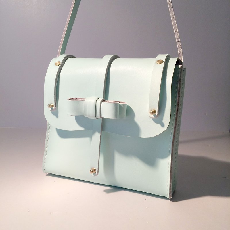 zemoneni hand-made decorative knot portable packet Macaron green side oblique backpack backpack - Messenger Bags & Sling Bags - Genuine Leather Green