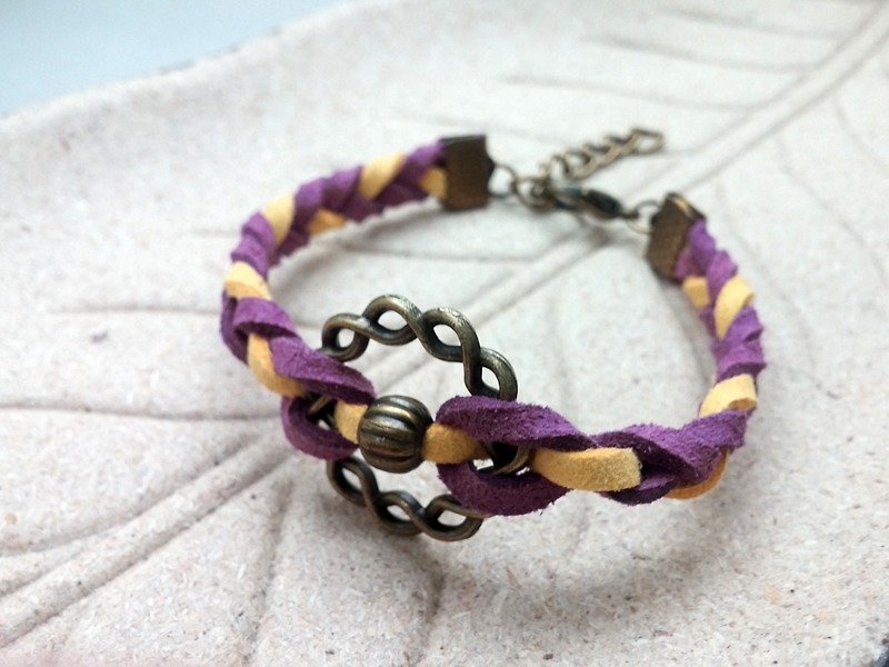 ♥ HY ♥ x Handmade braided twist bracelet circle hit the color purple yellow - Bracelets - Genuine Leather Purple