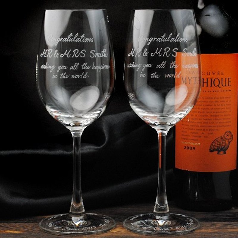 (One pair price) 425cc [wedding lettering glass introductory paragraph] (cut thin edge) blessing cup red wine glass engraved lettering set wedding gift - Bar Glasses & Drinkware - Glass Black