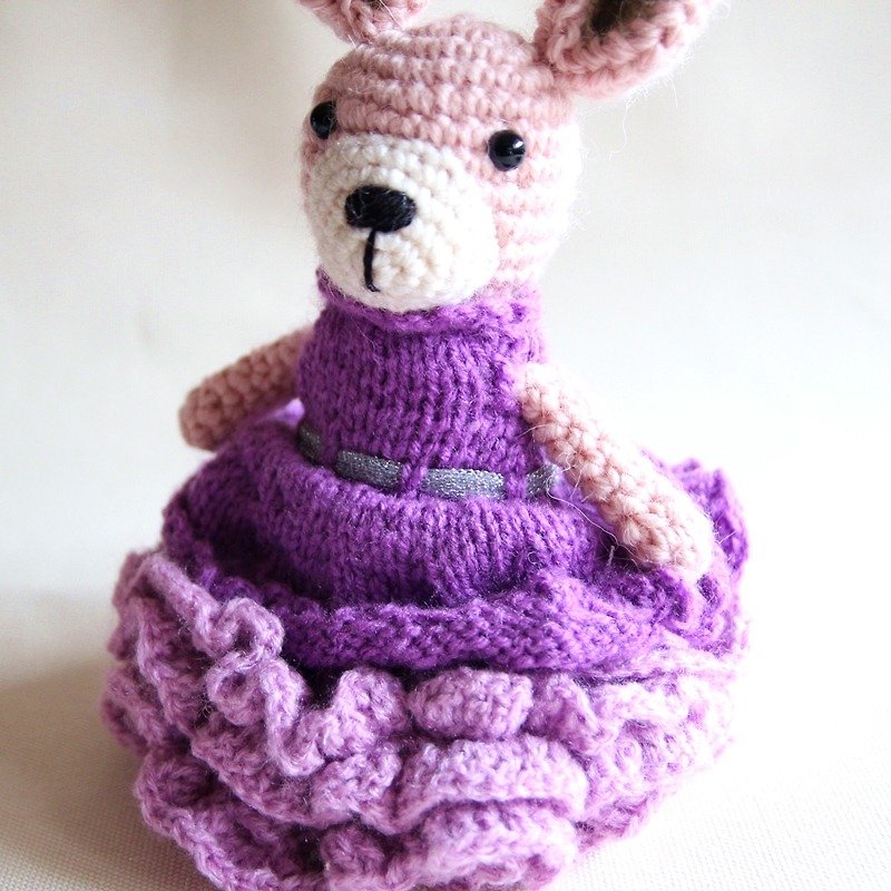 Bride Doll, Pink Rabbit wear Purple Knitting Wedding Dress - ตุ๊กตา - วัสดุอื่นๆ สีม่วง