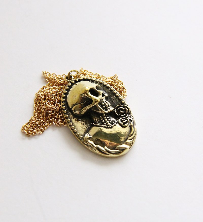 Lady Skeleton Cameo Pendant - Brass Punk Gothic Lolita Necklace - Necklaces - Other Metals Gold