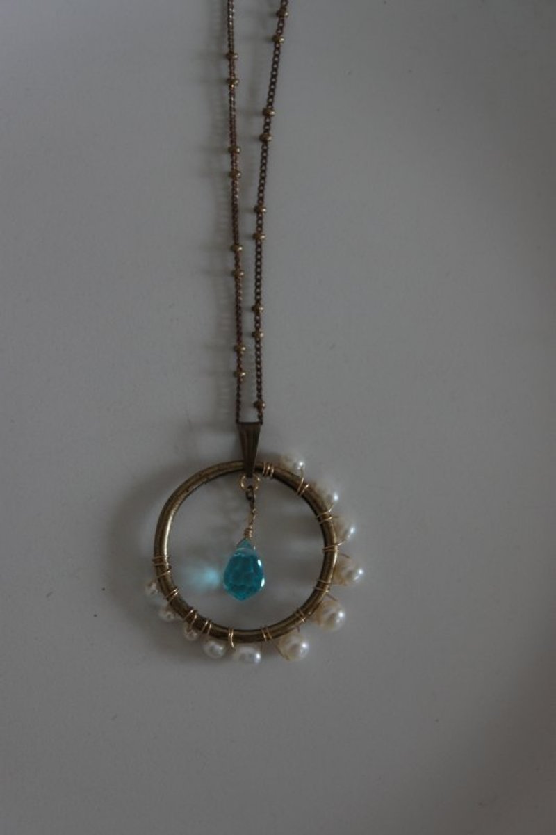 Blue Teardrop Crescent Moon Necklace - Necklaces - Gemstone Blue