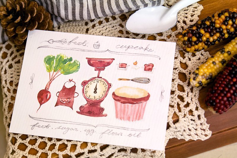 紙上甜點: 紅甜菜杯子蛋糕明信片 - 心意卡/卡片 - 紙 紅色