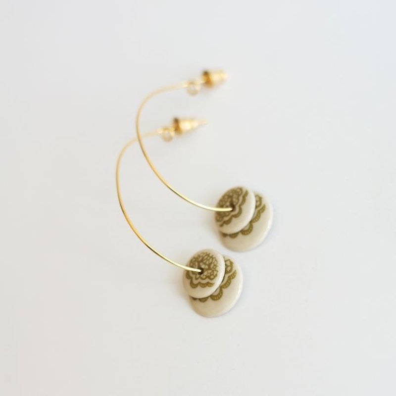 [Kedo porcelain flower series-lace flower earrings] ivory porcelain earrings - ต่างหู - เครื่องลายคราม สีนำ้ตาล