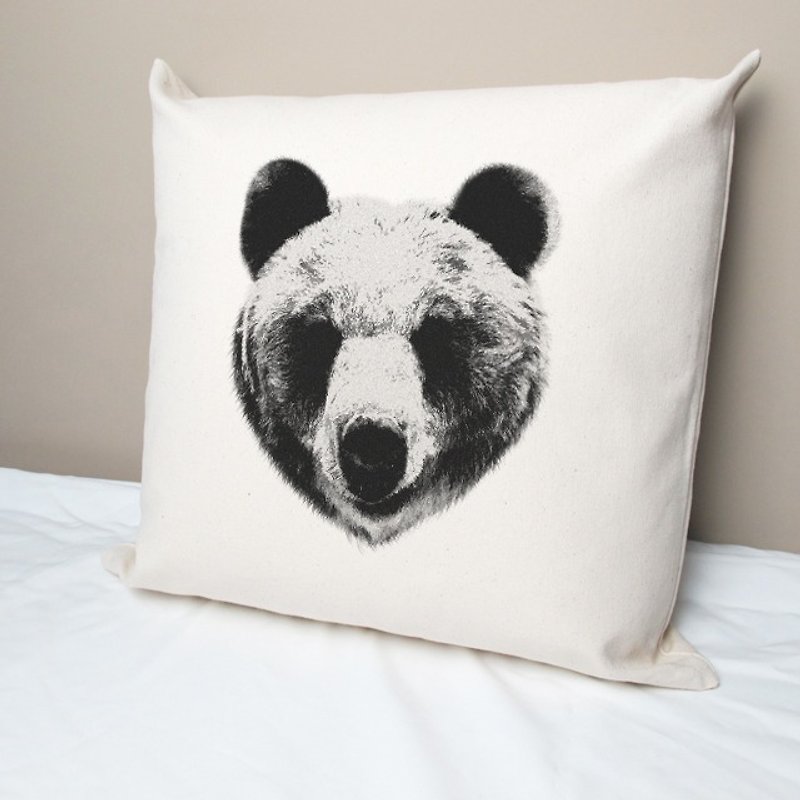 [Customized gift] Natural Bear Cotton Canvas Throw Pillow - Pillows & Cushions - Other Materials 