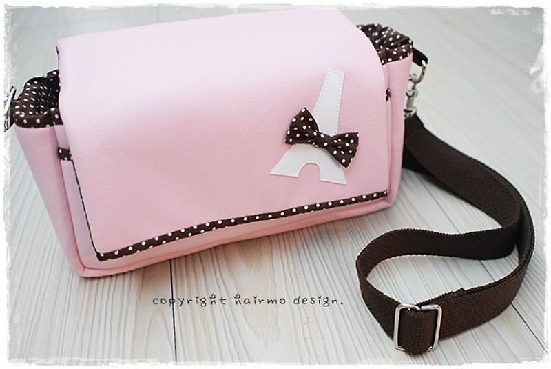 [Hair. mo] Pink Tower dorsal double mirror leather zipper camera bag (pink) -EP.GF.LX series - กระเป๋ากล้อง - หนังแท้ สึชมพู