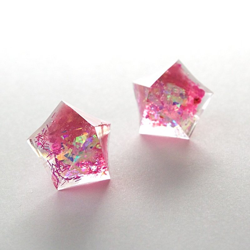 Pentagon earrings (Kotobuki sweet) - Earrings & Clip-ons - Other Materials Pink