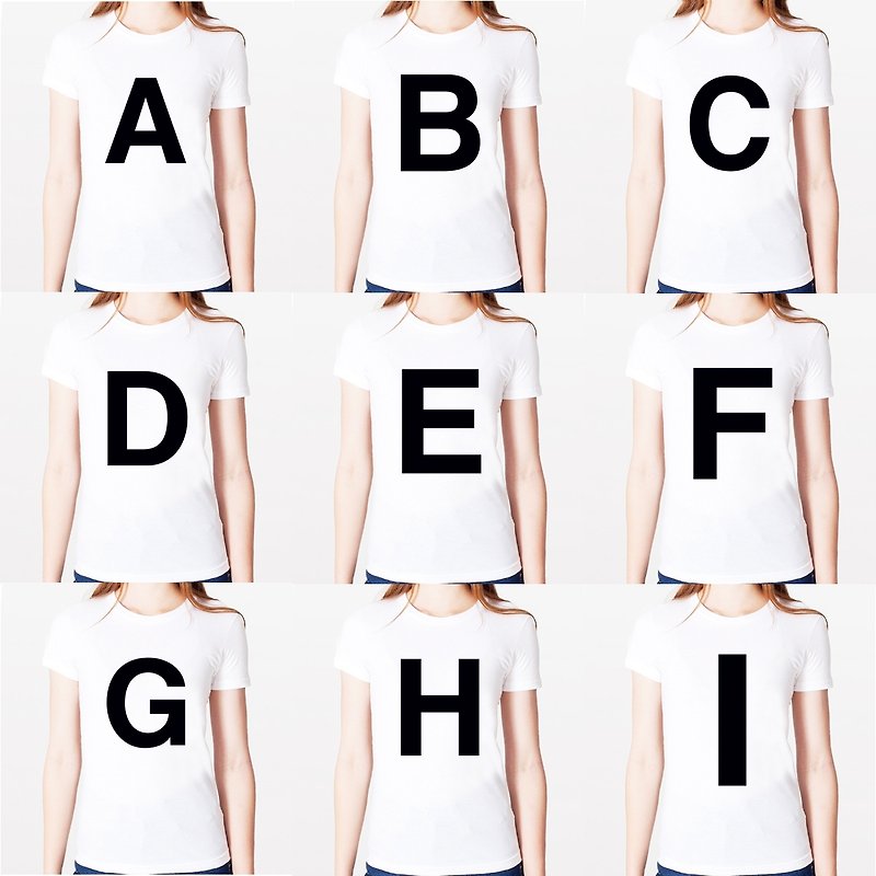 Big A B C D E F G H I 女生短袖T恤-白色 英文字母 文字 時尚 - 女 T 恤 - 其他材質 白色