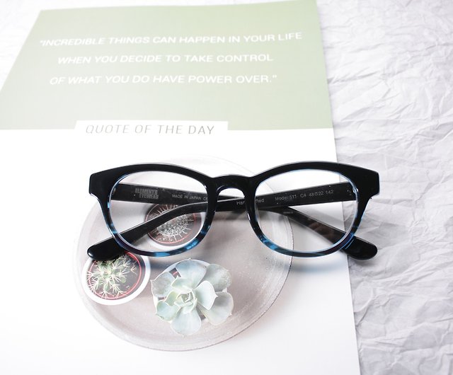 ブラックブルーカラーボストン眼鏡日本製メガネフレーム老眼鏡 - ショップ elements-eyewear 眼鏡・メガネフレーム - Pinkoi