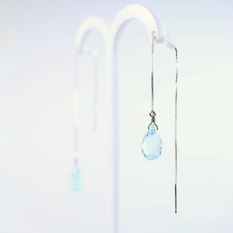 Natural light blue Stone sterling silver earrings float - ต่างหู - เครื่องเพชรพลอย สีน้ำเงิน