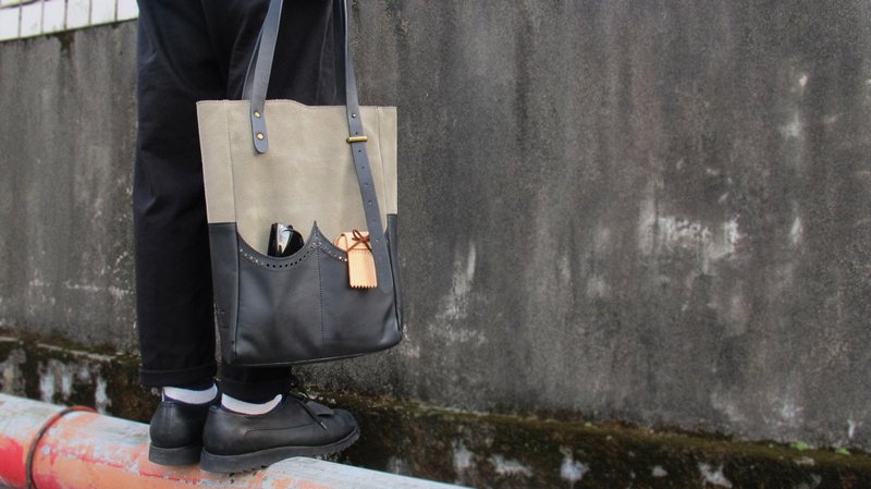 sample leather X 漾品 英倫牛津麂皮手提包 手工 機縫 托特包 MIT 『設計款』 - 手提包/手提袋 - 真皮 黑色