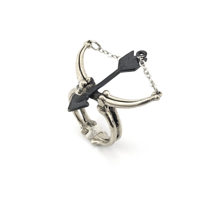 Zodiac Archer bone ring is for Sagittarius in white bronze and oxidized antique color ,Rocker jewelry ,Skull jewelry,Biker jewelry - แหวนทั่วไป - โลหะ 