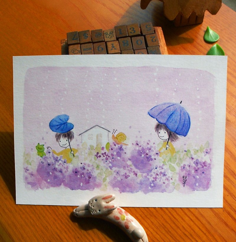 春。雨の中のはがき - カード・はがき - 紙 パープル