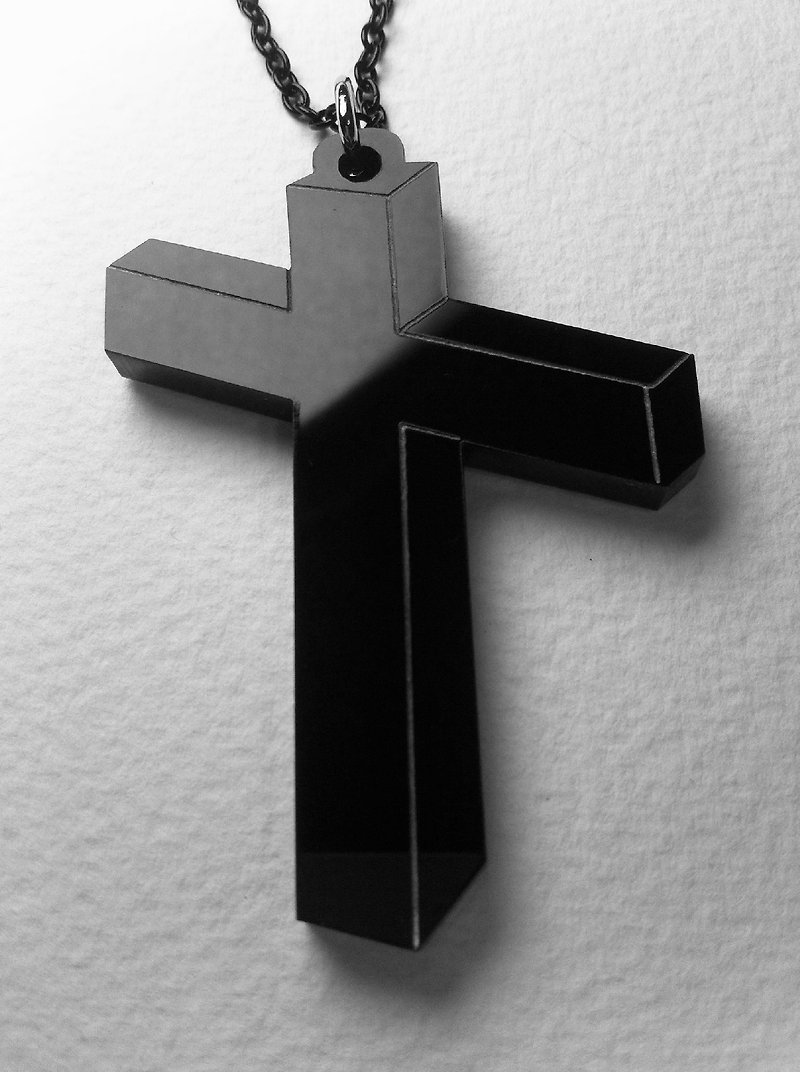Lectra duck ▲ ▲ perspective cross necklace / keychain - Necklaces - Acrylic Black