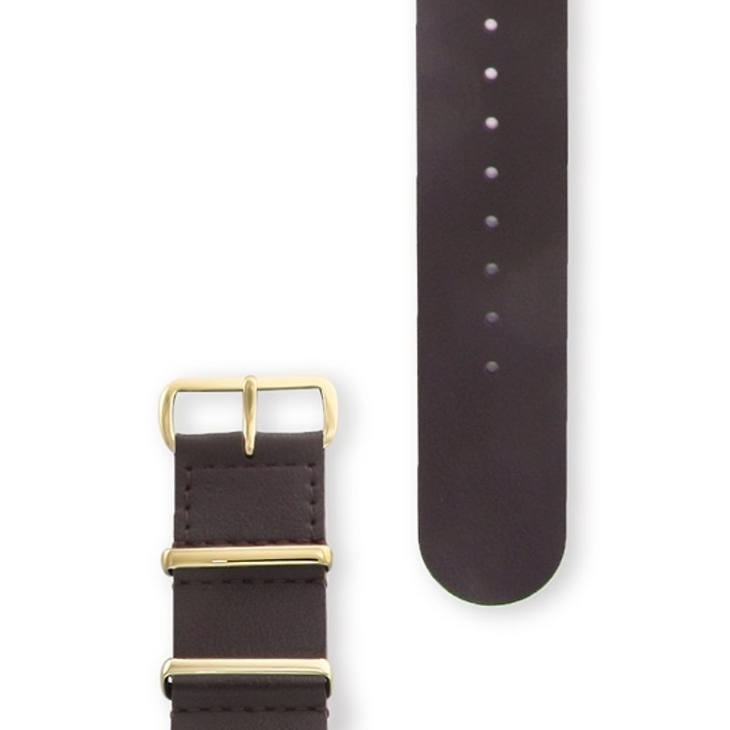 HYPERGRAND Military Leather Strap - 22mm - OAK BROWN Oak Brown Leather (Gold Button) - นาฬิกาผู้หญิง - วัสดุอื่นๆ สีนำ้ตาล