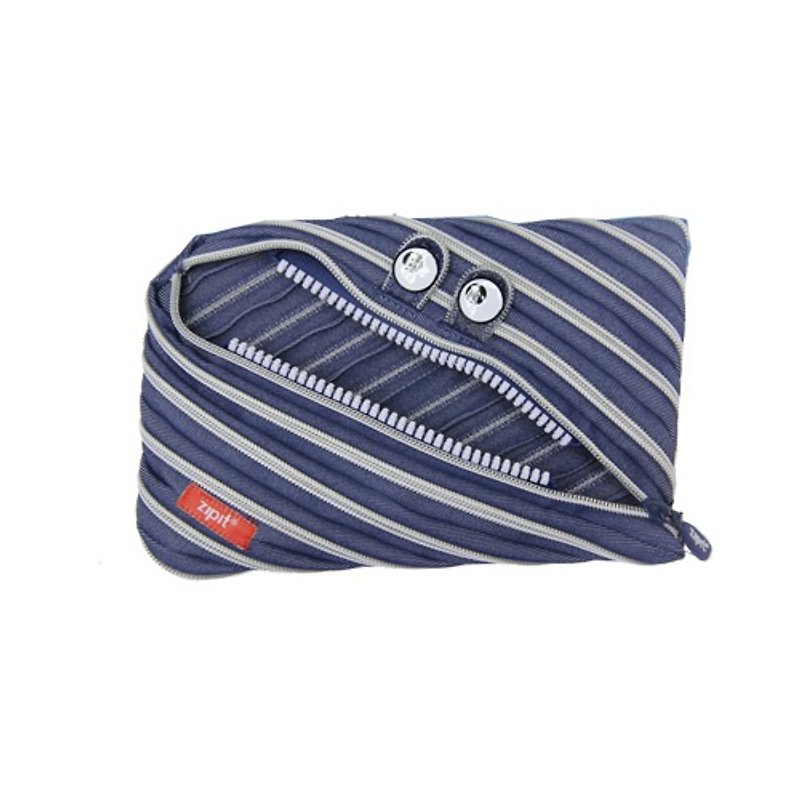 Zipit Cowboy Monster Zipper Bag (Large) - Blue and White Stripes - กระเป๋าเครื่องสำอาง - วัสดุอื่นๆ สีน้ำเงิน