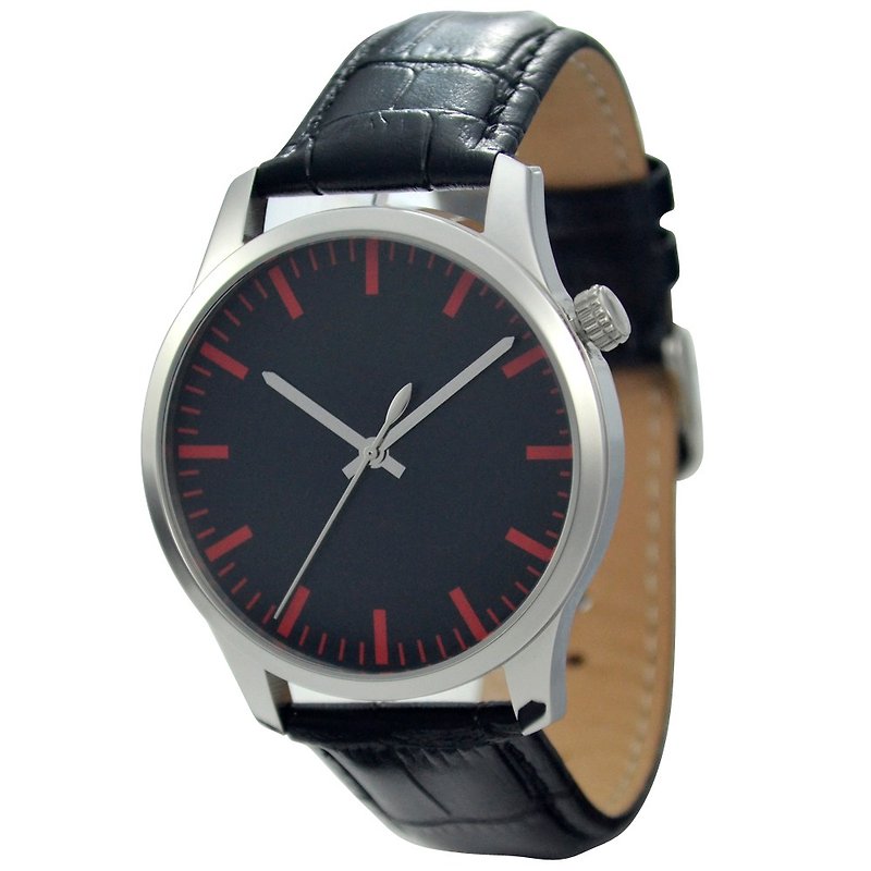 男裝簡約手錶 黑面粗條紋(紅色) - 全球免運 - 男錶/中性錶 - 其他金屬 