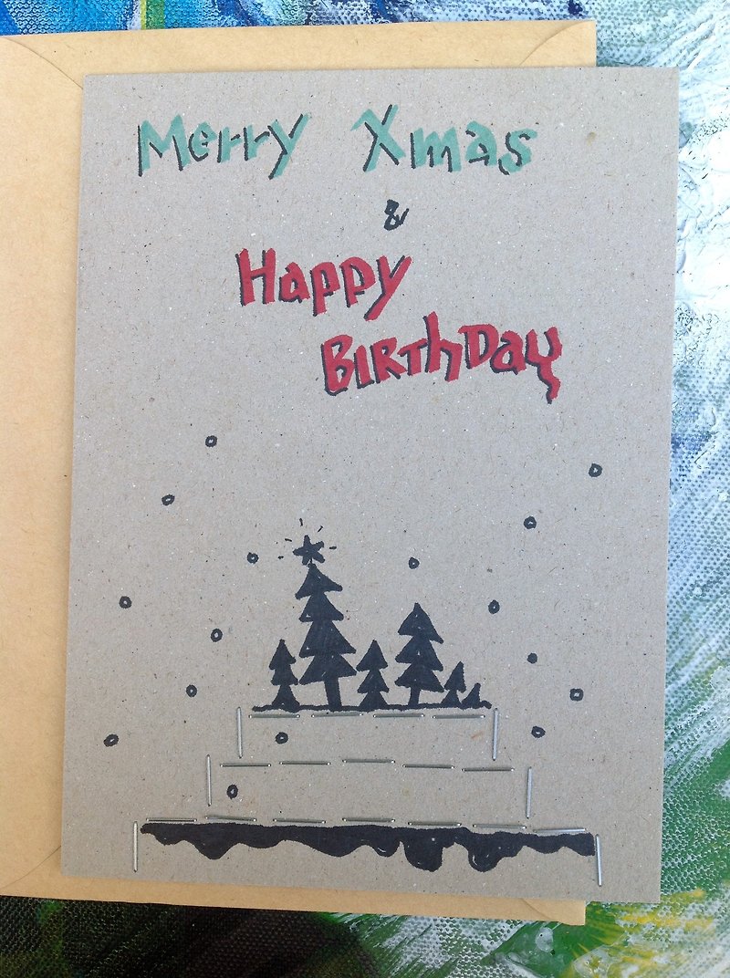 聖誕生日卡片—手繪聖誕蠟燭生日蛋糕II - 卡片/明信片 - 紙 多色