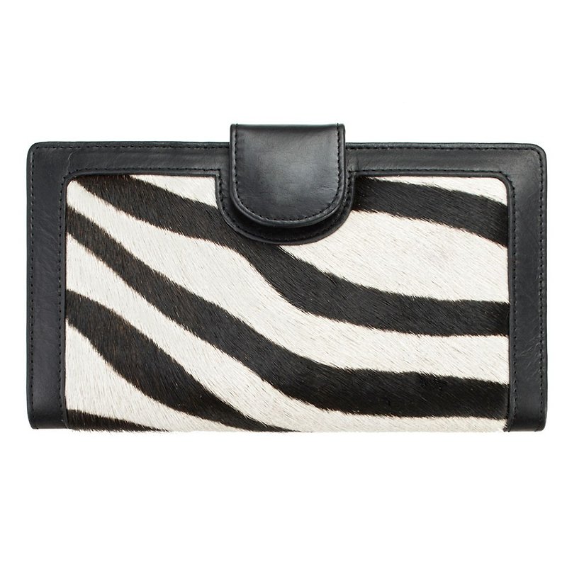 DORIS long clip _Zebra / Banma pattern - กระเป๋าสตางค์ - หนังแท้ สีดำ