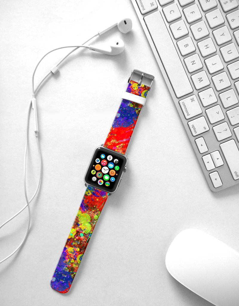 Apple Watch Series 1 , Series 2, Series 3 - Apple Watch / Apple Watch Sport - 38 mm / 42 mm 対応の抽象的なアート パターンの鮮やかな時計ストラップ バンド - 腕時計ベルト - 革 