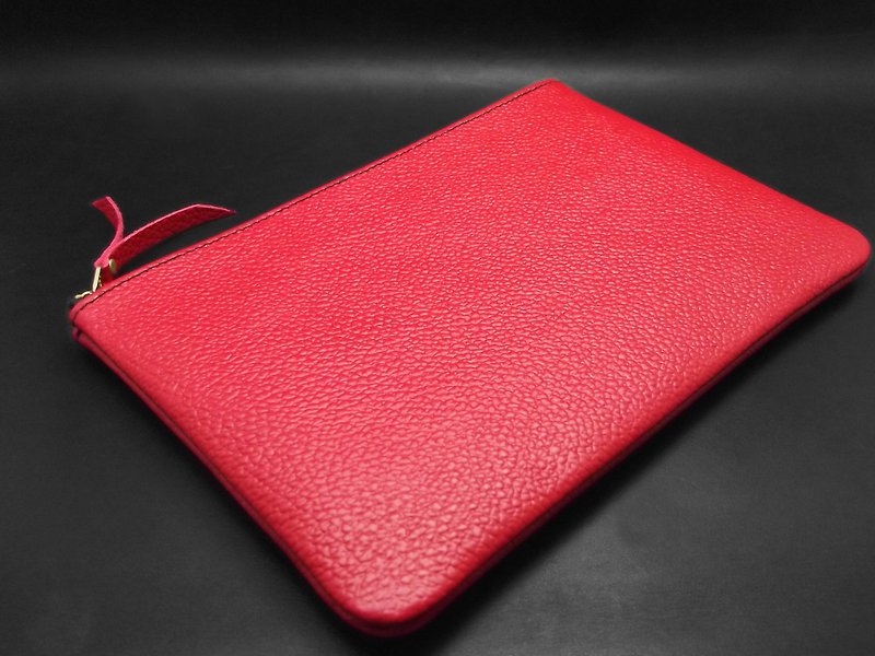 APEE soft leather hand bag zipper ~ ~ napkin bag / cosmetic bag - red - กระเป๋าเครื่องสำอาง - หนังแท้ 