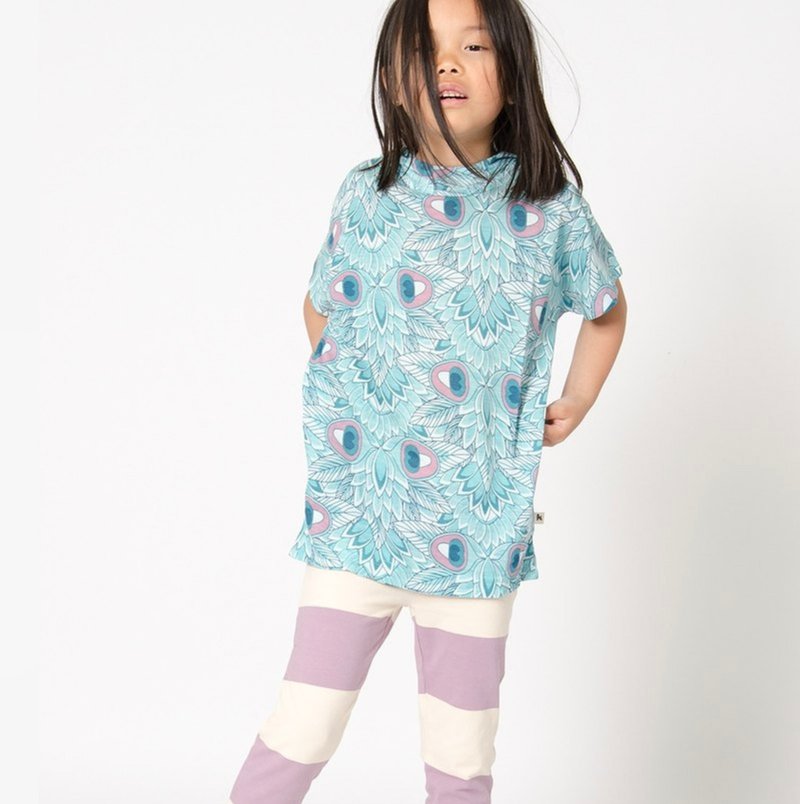【瑞典童裝】有機棉長版上衣150cm至175cm 天堂鳥親子裝 - 女上衣/長袖上衣 - 棉．麻 藍色