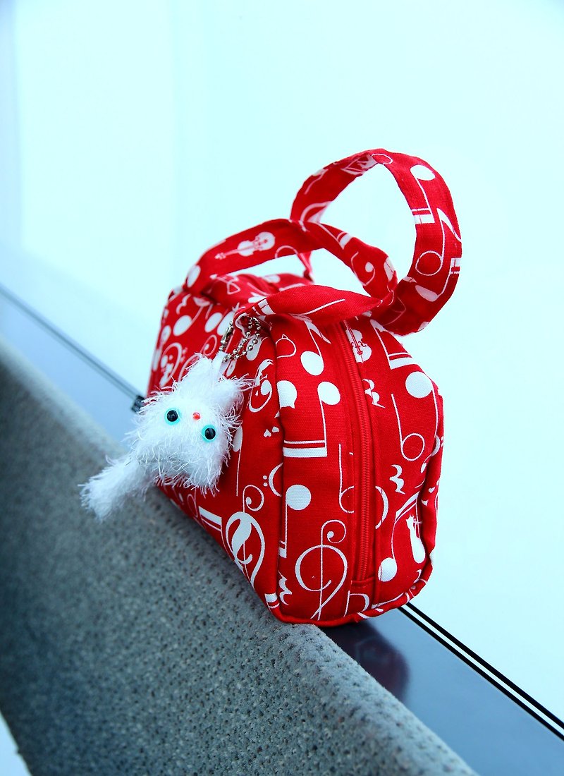 (Clearance Special) Musical Note Cat Tote Bag/Miscellaneous Bag (M) with white cat charm - กระเป๋าเครื่องสำอาง - วัสดุอื่นๆ หลากหลายสี